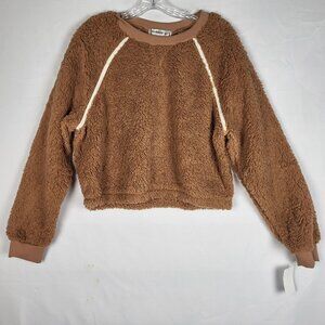 Madden‎ Girl Cropped Sherpa Sweatshirt Women's XL Brown Fuzzy Leisure NWT